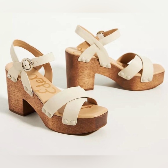 Sam Edelman Shoes - Sam Edelman Size 8.5 Josefine Heeled Platform Ivory Leather Blocked Heel Sandals